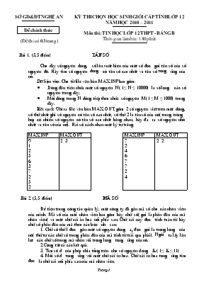 Kỳ thi chọn học sinh giỏi cấp tỉnh lớp 12 năm học 2010 2011 môn thi tin học lớp 12 THPT - Bảng B